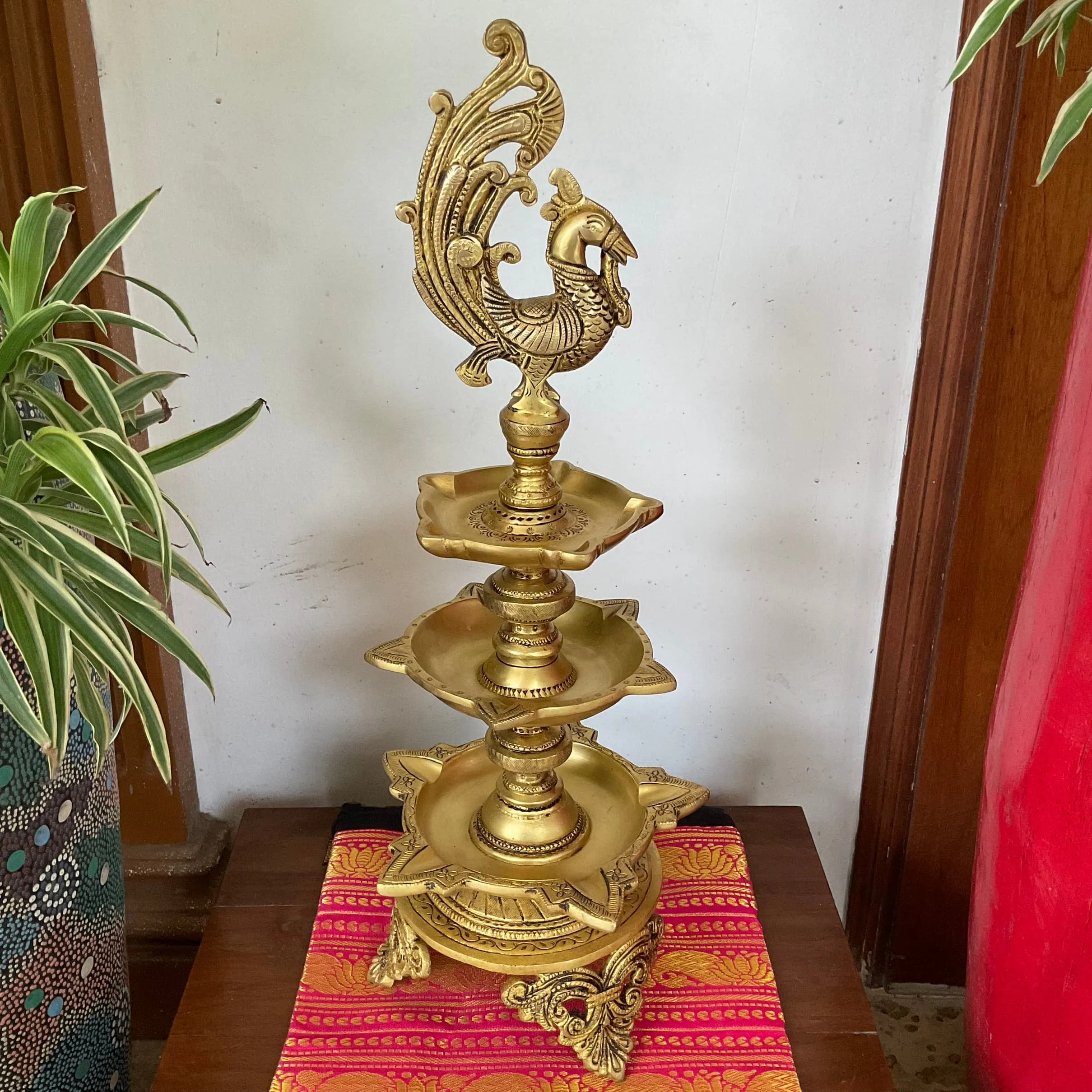 20 Inch Annapakshi Brass Diya Lamp (Set of 2) For Pooja Room Decor