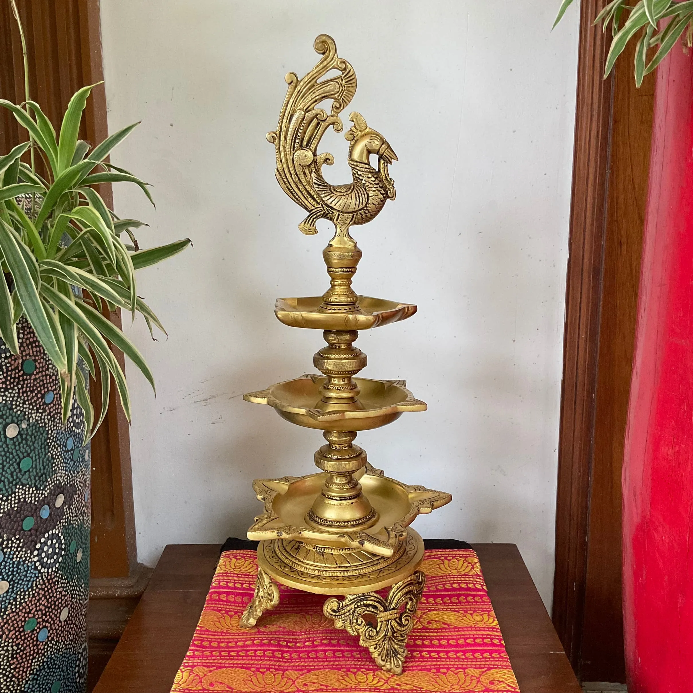 20 Inch Annapakshi Brass Diya Lamp (Set of 2) For Pooja Room Decor