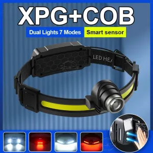 2023 Newest XPG COB Ultra Powerful Led Headlamp Type-c USB Rechargeable Head Lantern Outdoor Tactical Flashlight Fishing Camping