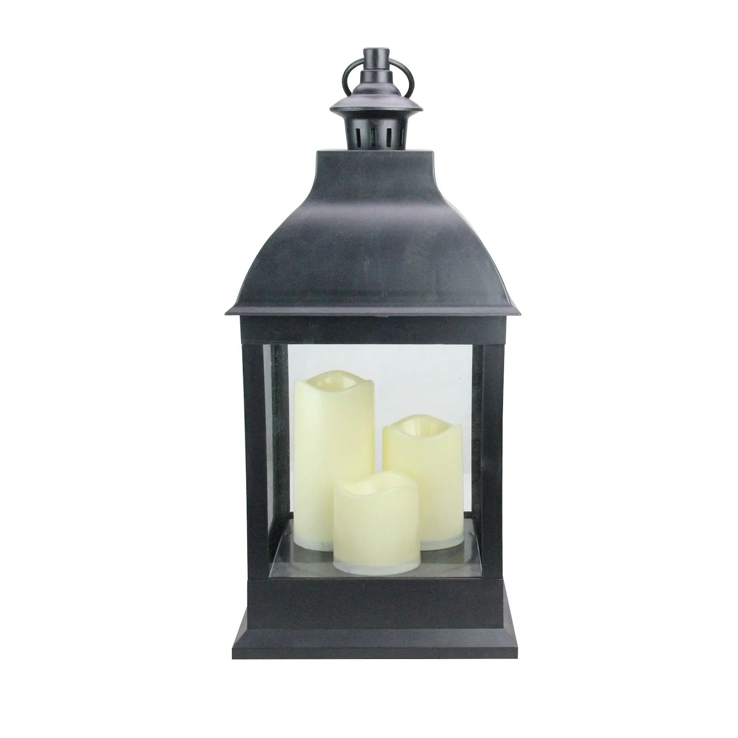 20" Black Lantern with Candles and 3 Flameless LED Candles