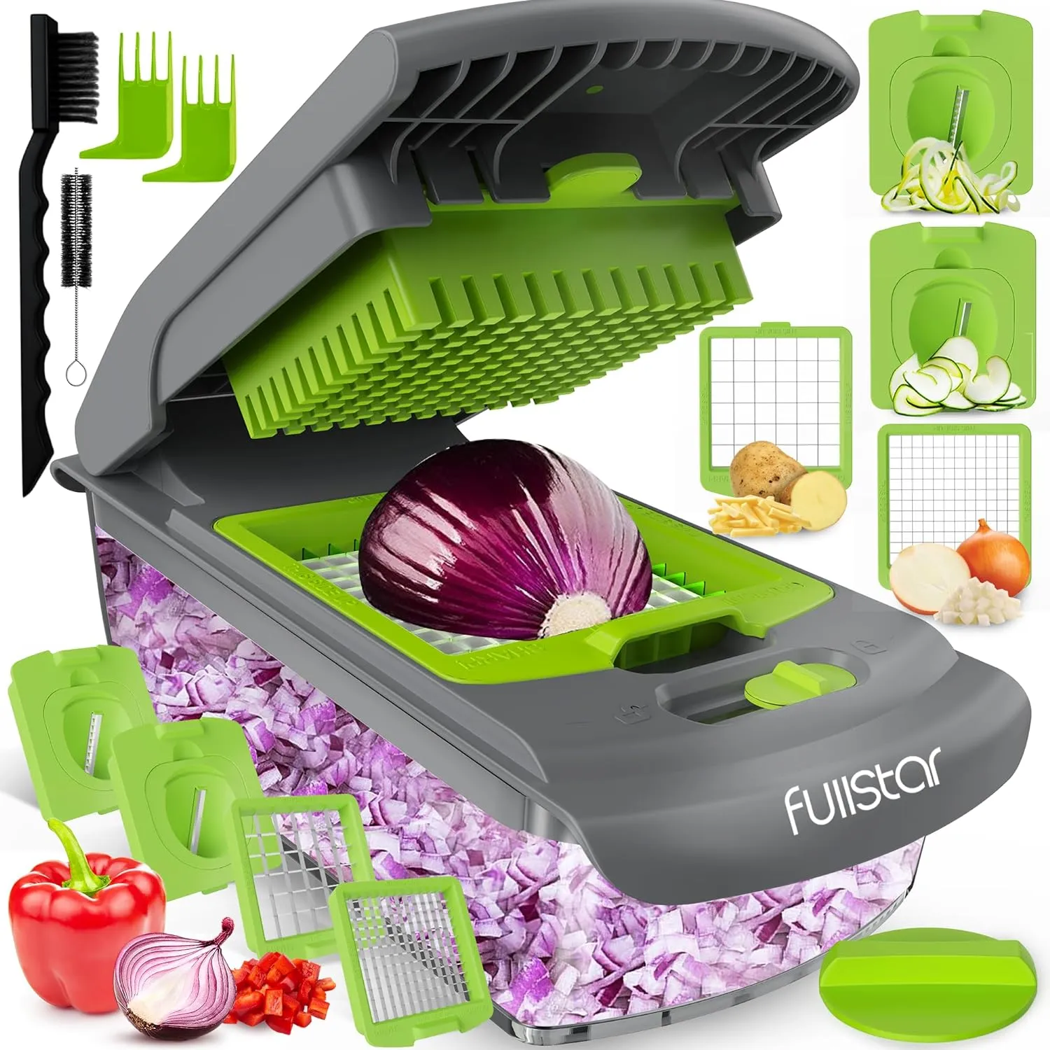 4-in-1 Vegetable Chopper Slicer, Spiralizer, and Container