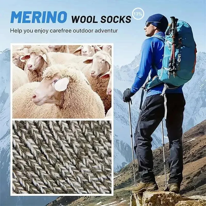 5 Pairs Merino Wool Socks For Men, Super Thick Hiking Socks Thermal Socks For Cold Weather