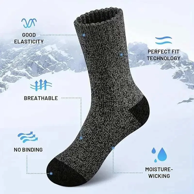 5 Pairs Merino Wool Socks For Men, Super Thick Hiking Socks Thermal Socks For Cold Weather