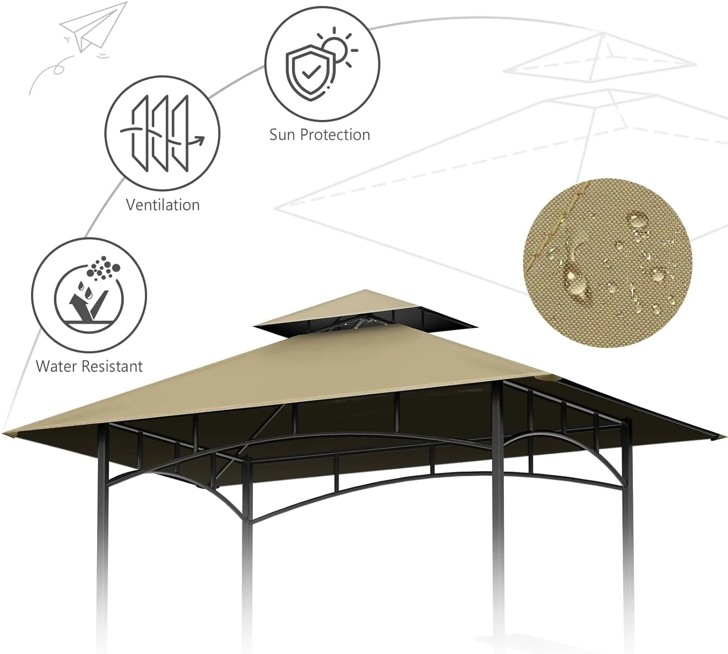 5' X 8' Grill Gazebo Replacement Canopy Roof Only,Waterproof Double Tiered Shelter Cover,Outdoor BBQ Gazebo Canopy Top Fit for Gazebo Model L-GG001PST-F (Khaki)