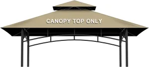 5' X 8' Grill Gazebo Replacement Canopy Roof Only,Waterproof Double Tiered Shelter Cover,Outdoor BBQ Gazebo Canopy Top Fit for Gazebo Model L-GG001PST-F (Khaki)