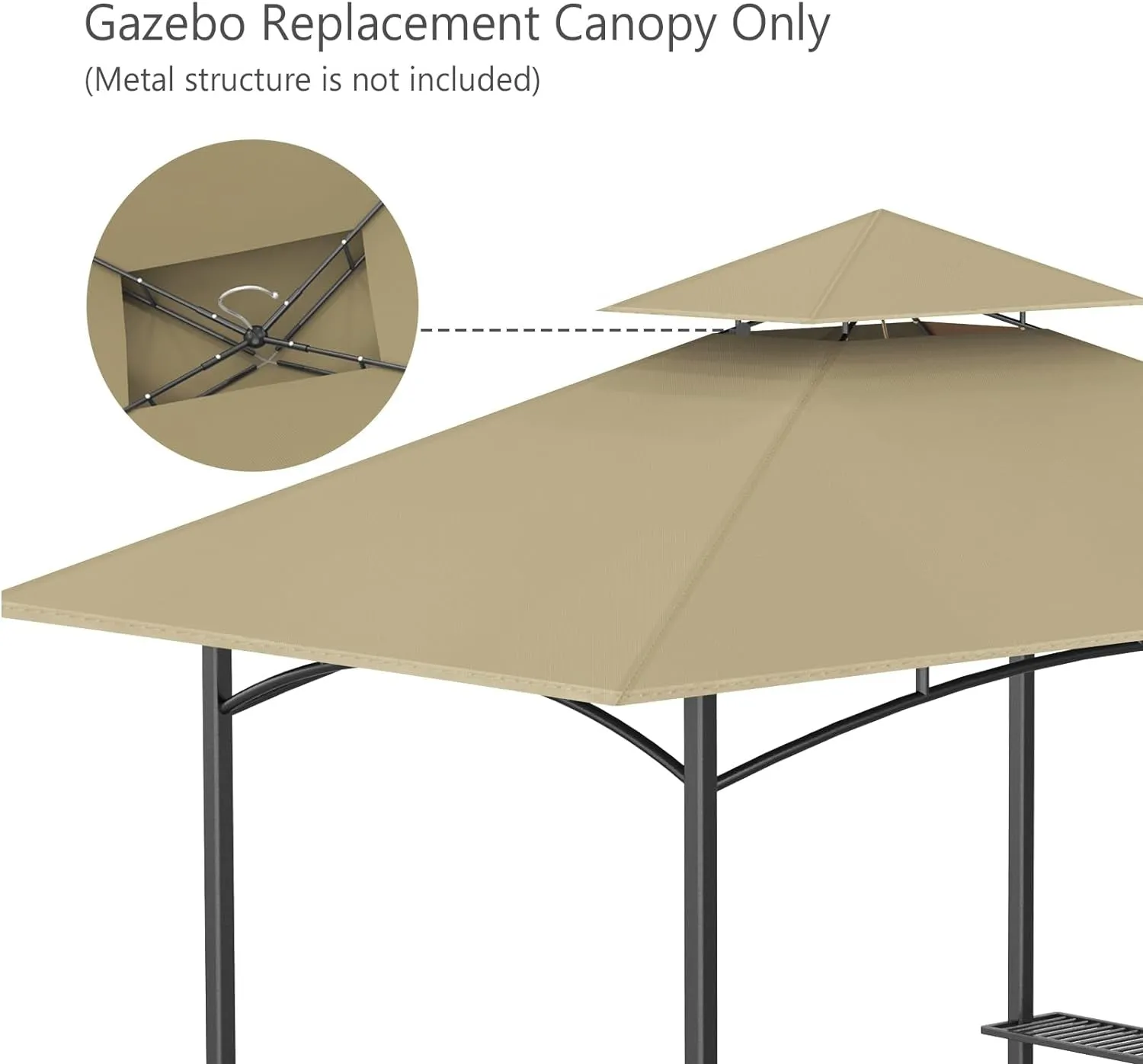 5' X 8' Grill Gazebo Replacement Canopy Roof Only,Waterproof Double Tiered Shelter Cover,Outdoor BBQ Gazebo Canopy Top Fit for Gazebo Model L-GG001PST-F (Khaki)