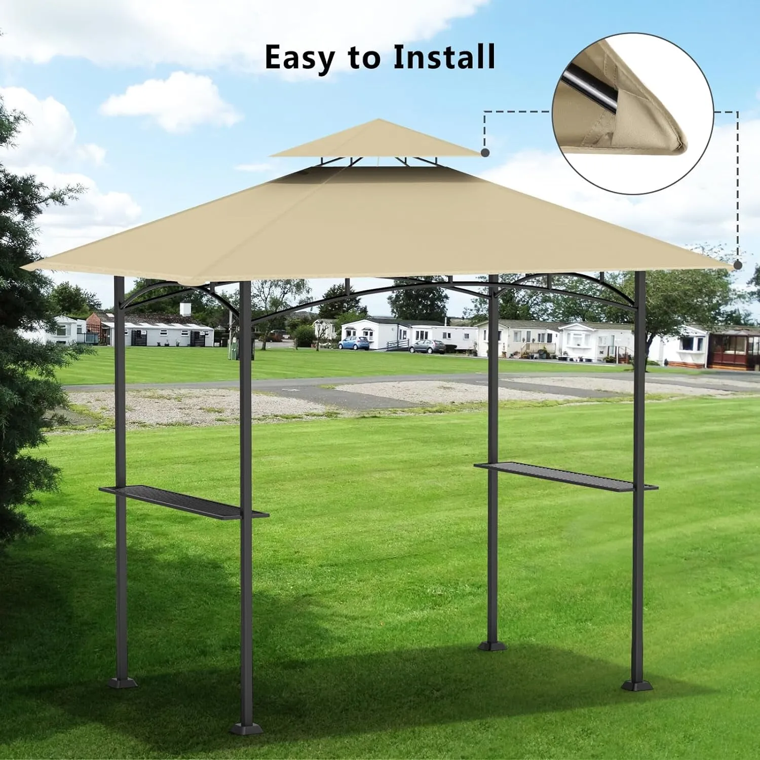 5' X 8' Grill Gazebo Replacement Canopy Roof Only,Waterproof Double Tiered Shelter Cover,Outdoor BBQ Gazebo Canopy Top Fit for Gazebo Model L-GG001PST-F (Khaki)