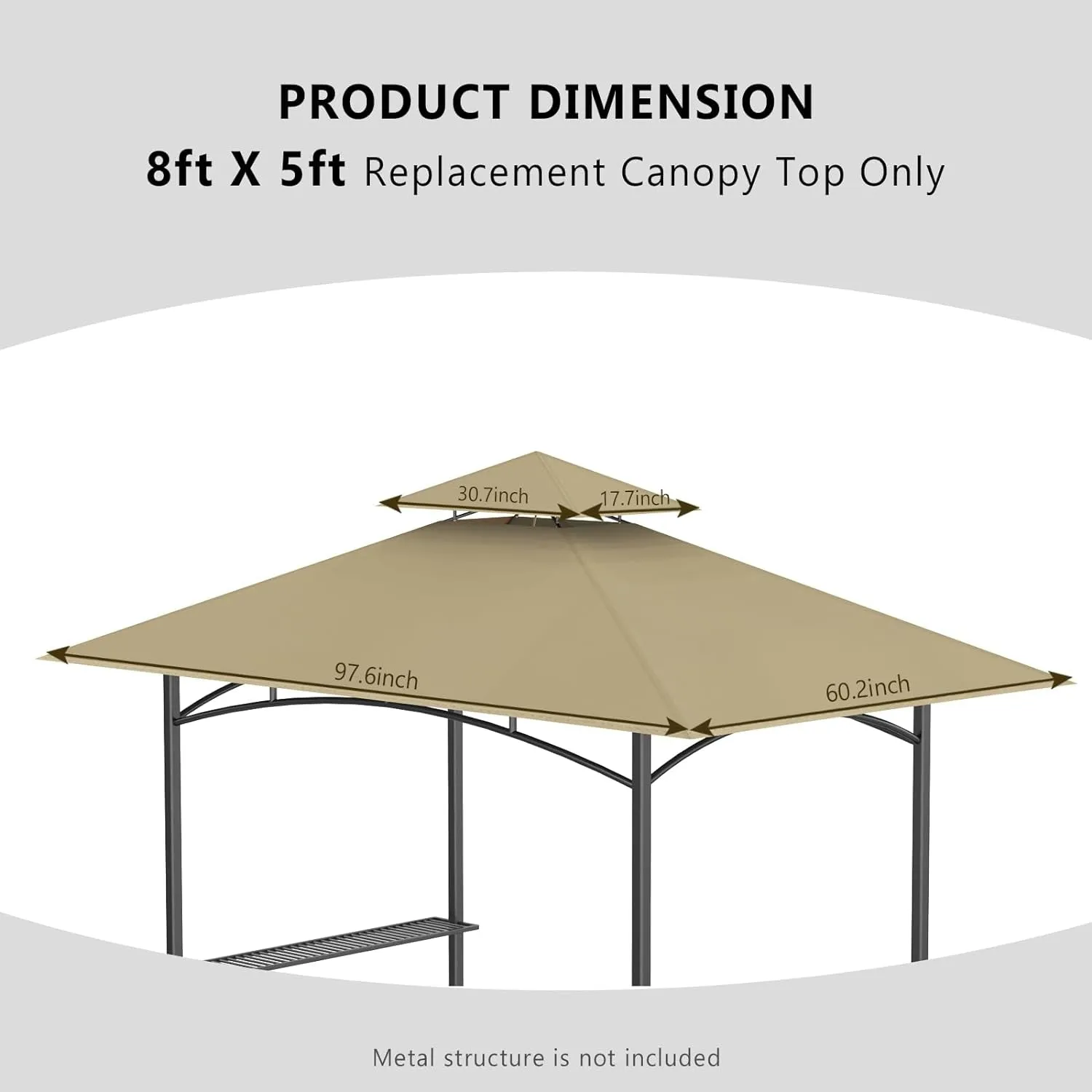 5' X 8' Grill Gazebo Replacement Canopy Roof Only,Waterproof Double Tiered Shelter Cover,Outdoor BBQ Gazebo Canopy Top Fit for Gazebo Model L-GG001PST-F (Khaki)