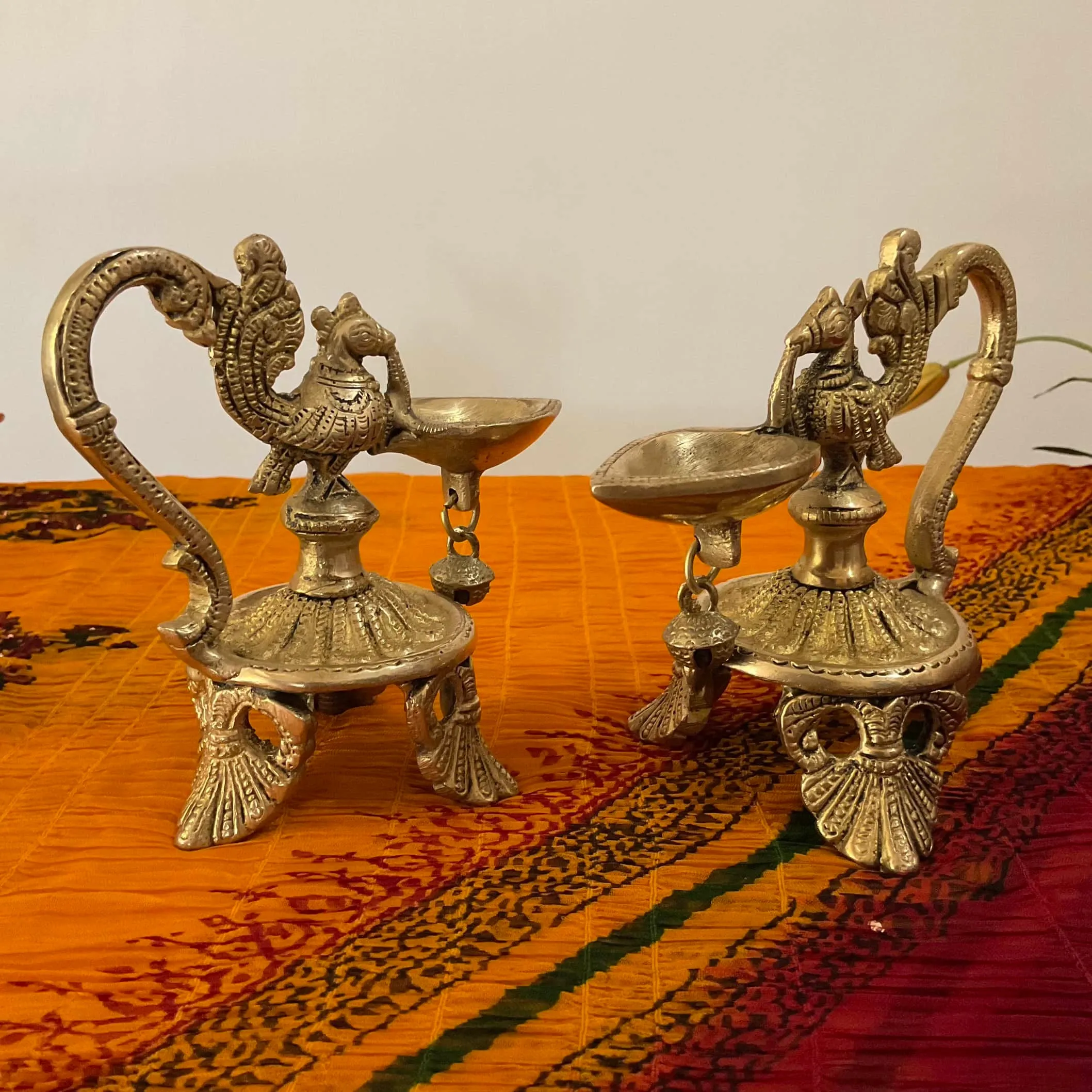 5.5 Inch Annapakshi Diya With Handle (Set of 2) - Handmade Brass lamp - Decorative