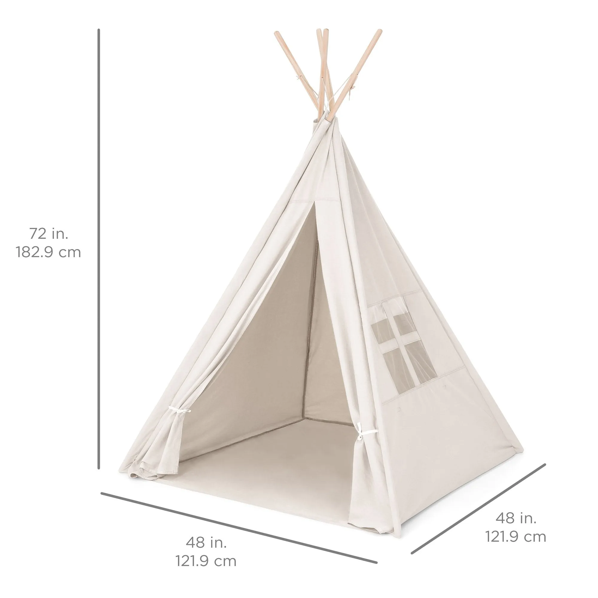 6ft Kids Pretend Cotton Teepee Play Tent w/ Mesh Window, Carrying Case