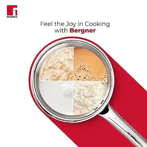 Bergner TriPro TriPly 14cm Tea Pan/MilkPan, 1.2L Capacity, For Chai/Boil/Warm/Herb-Spice-Infusion, Heat Resist Handle, Laser-Etch Scale, Smooth Finished Surface, Induction & Gas Ready, 5-Year Warranty