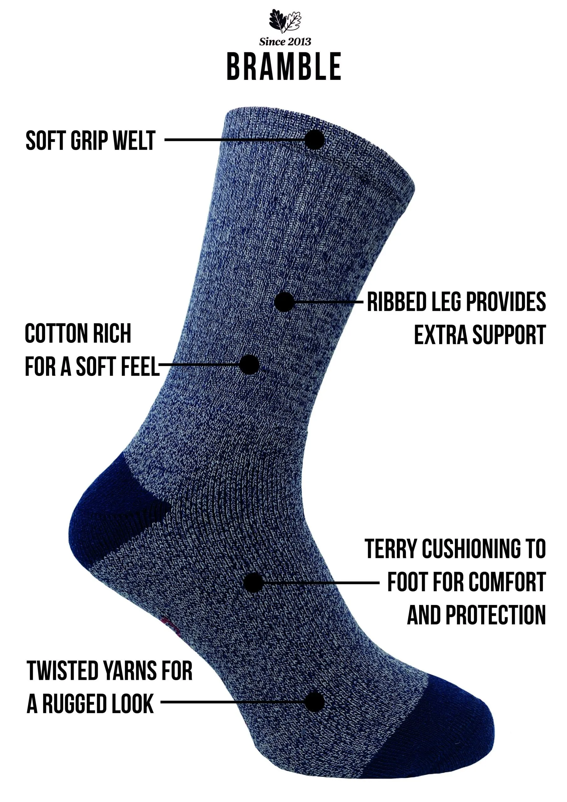 Bramble Mens Docks All Terrain Socks 3PK Mixed 6-11 Blue