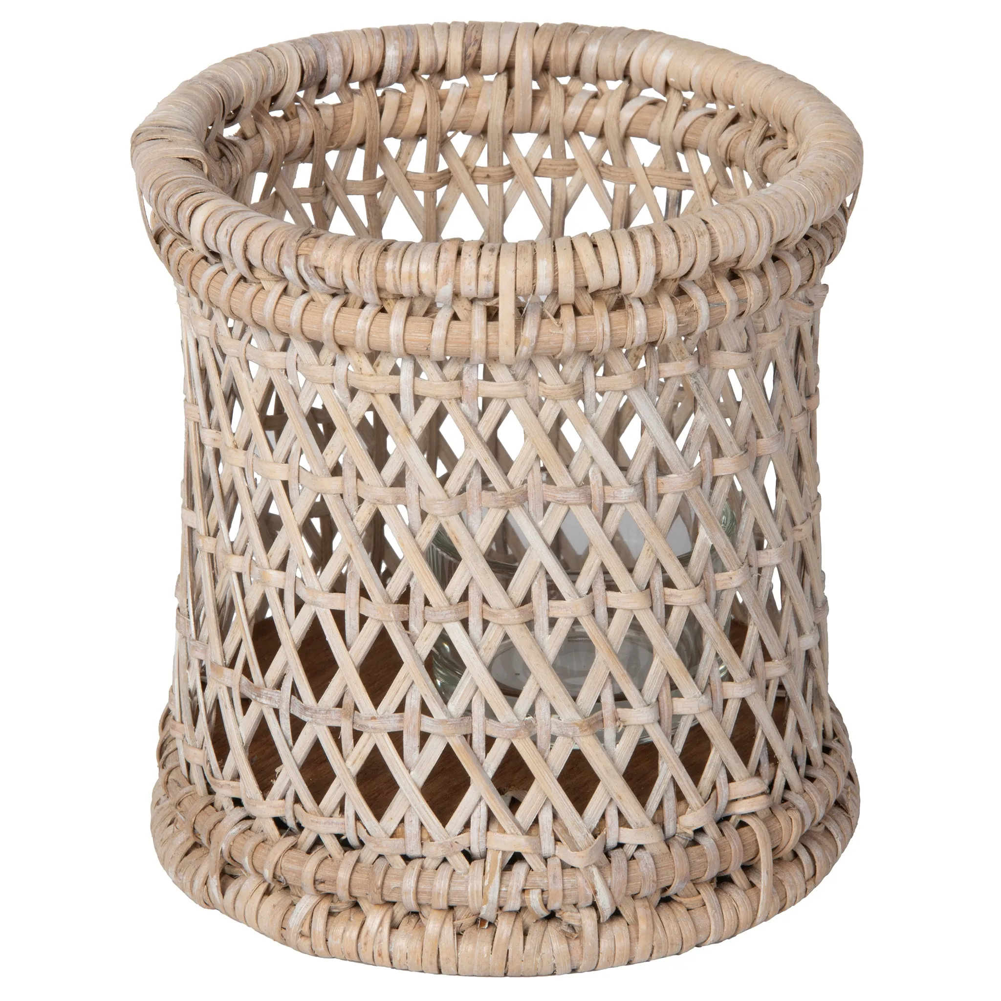 Cabo Rattan Hurricane Candle Holders, White-Wash