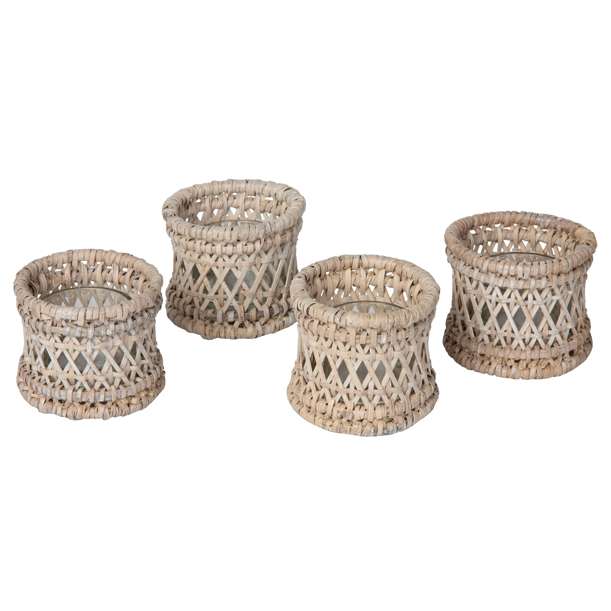 Cabo Rattan Hurricane Candle Holders, White-Wash