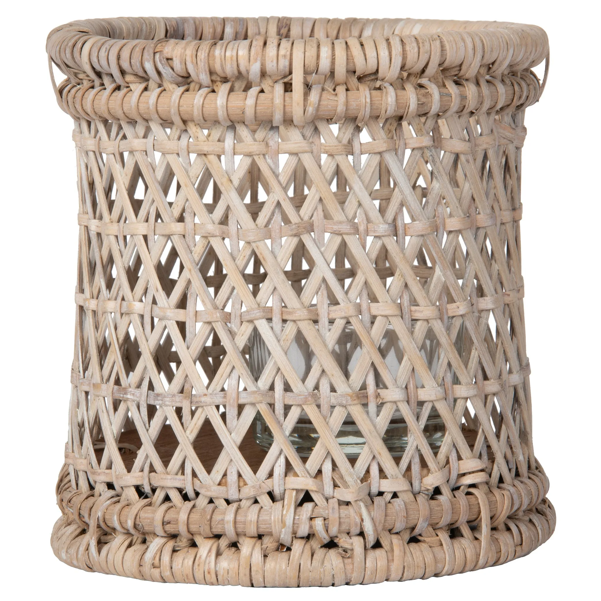 Cabo Rattan Hurricane Candle Holders, White-Wash