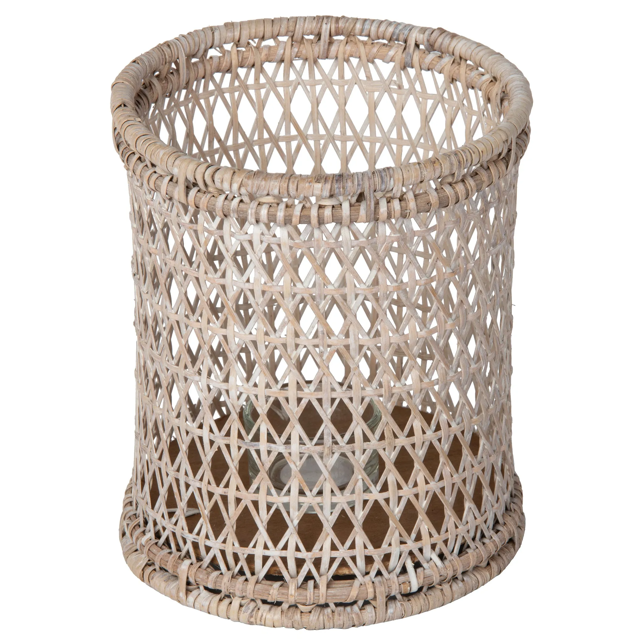 Cabo Rattan Hurricane Candle Holders, White-Wash