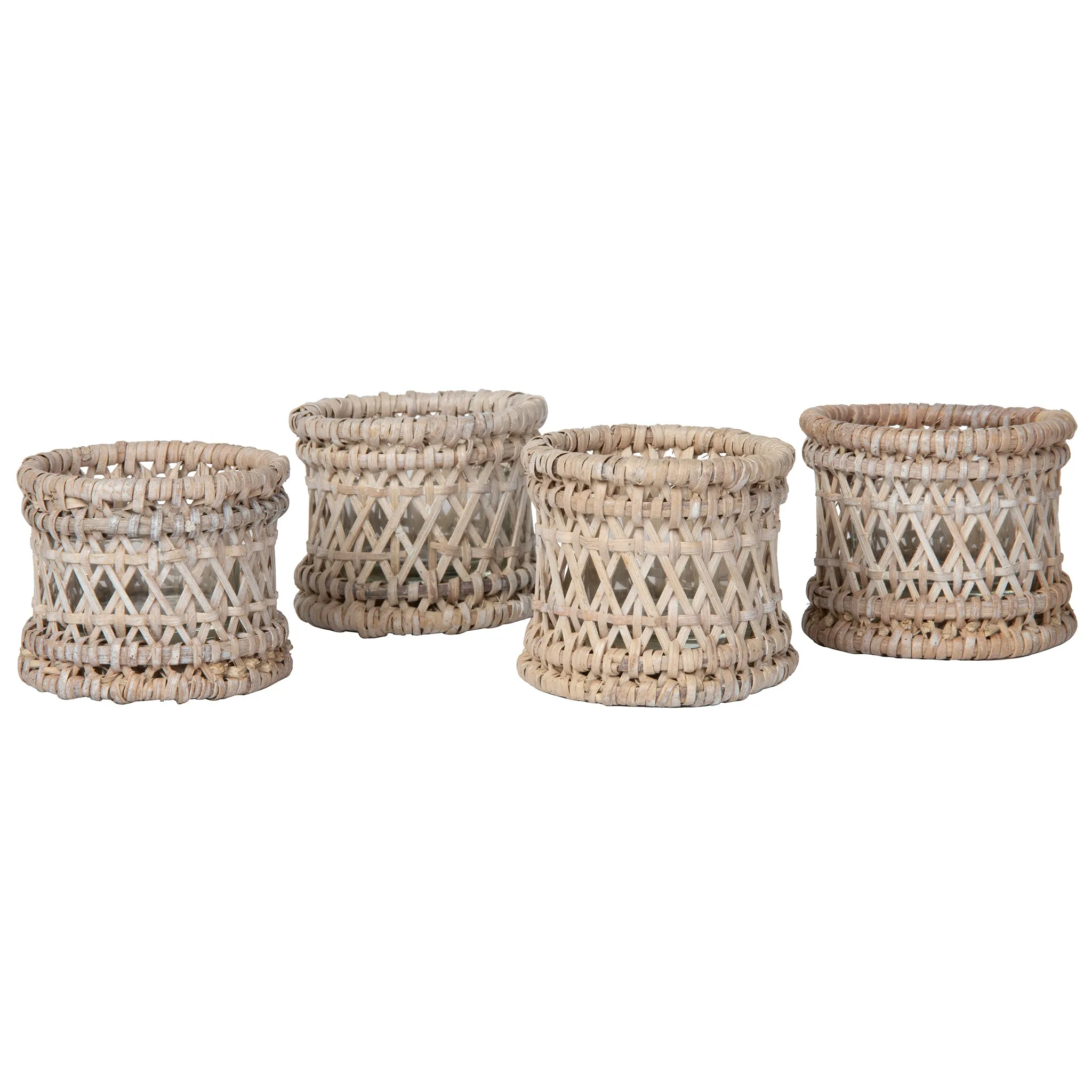 Cabo Rattan Hurricane Candle Holders, White-Wash