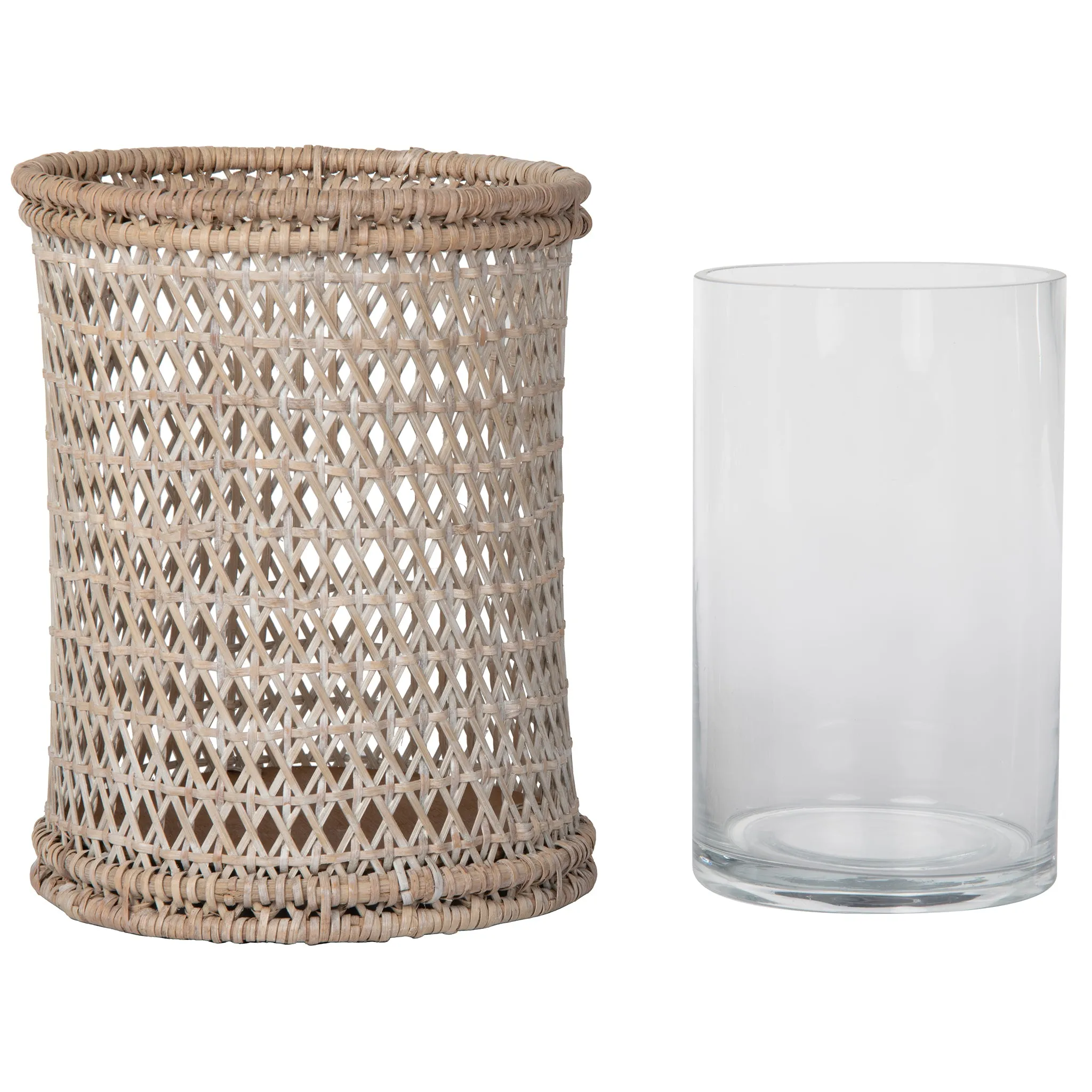 Cabo Rattan Hurricane Candle Holders, White-Wash