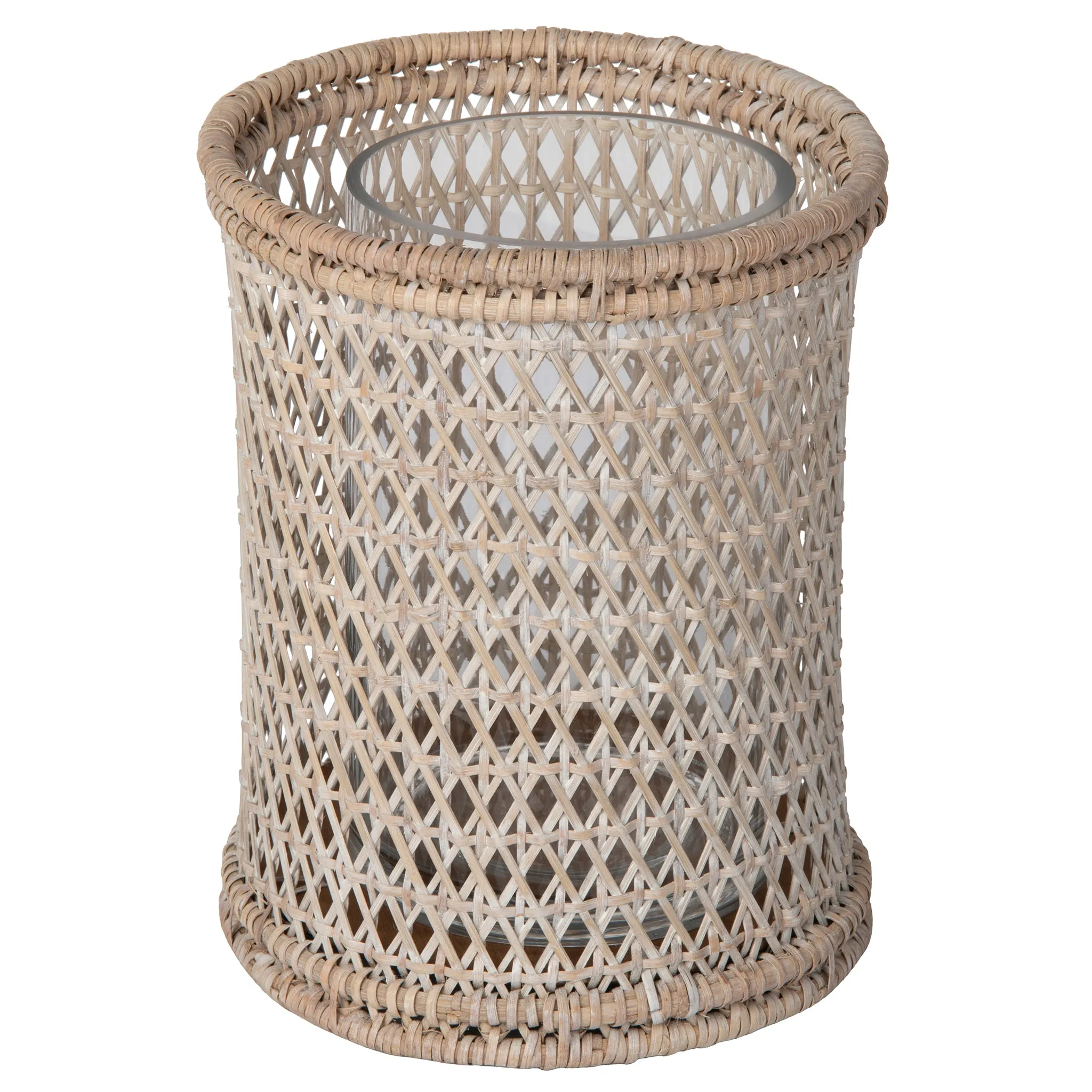 Cabo Rattan Hurricane Candle Holders, White-Wash