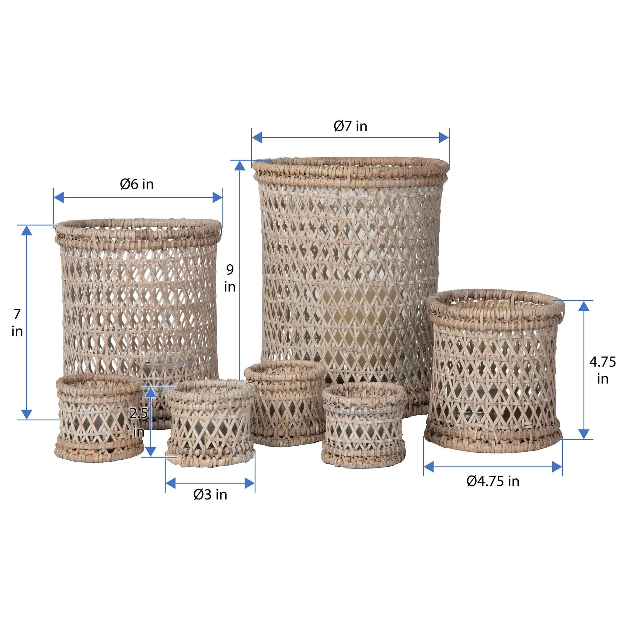 Cabo Rattan Hurricane Candle Holders, White-Wash