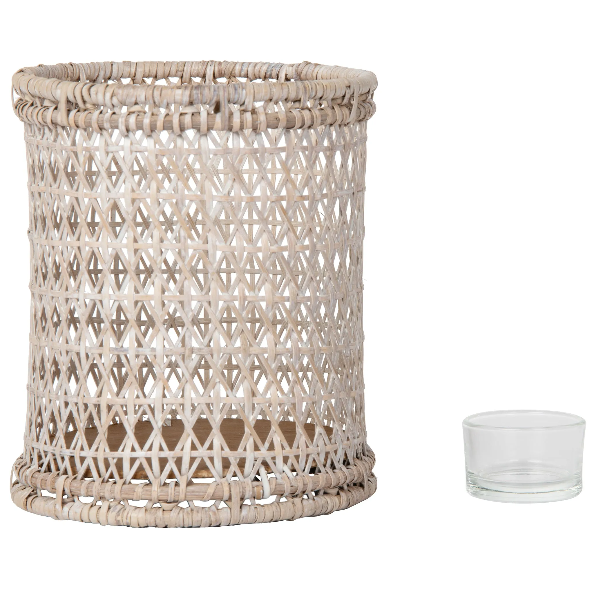 Cabo Rattan Hurricane Candle Holders, White-Wash