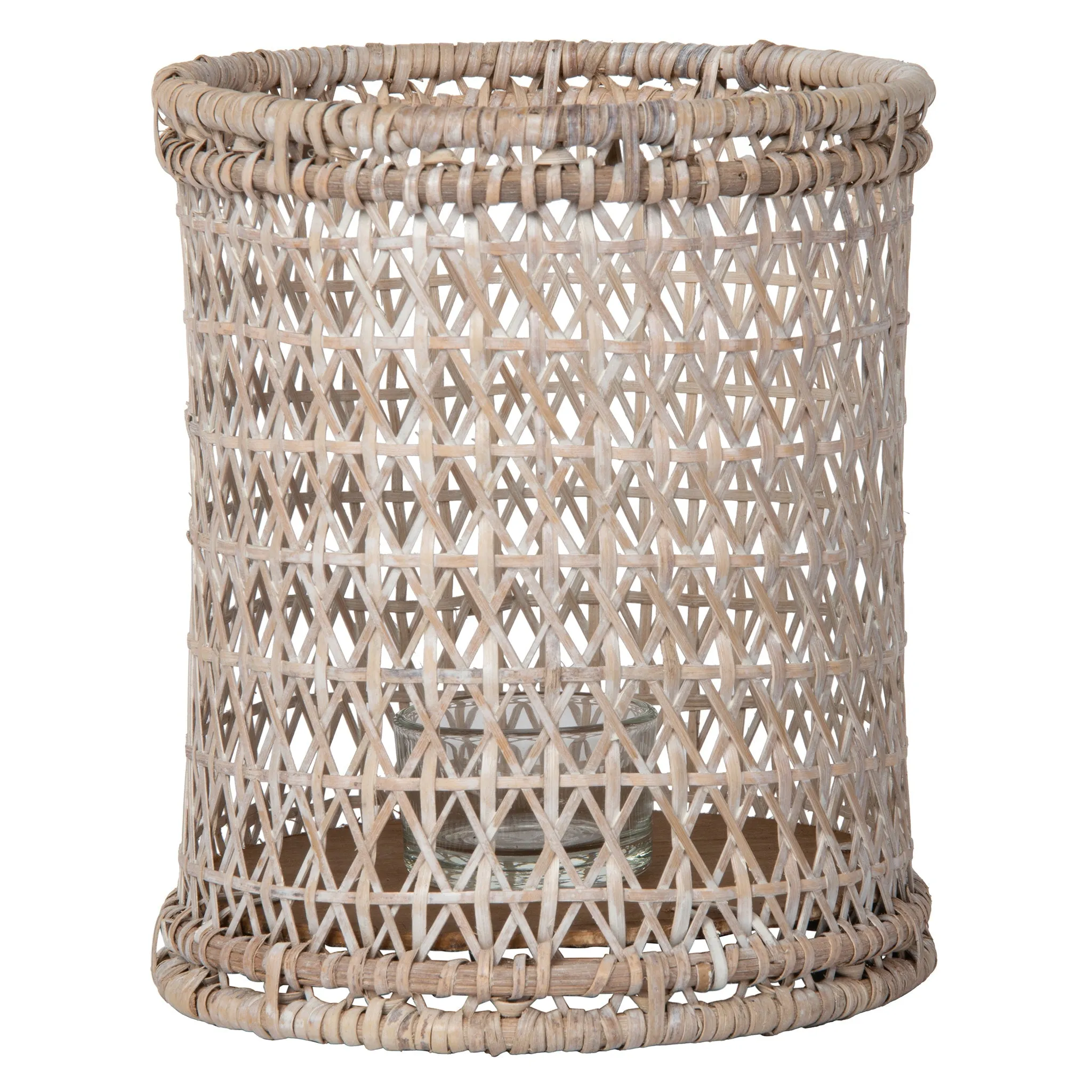 Cabo Rattan Hurricane Candle Holders, White-Wash