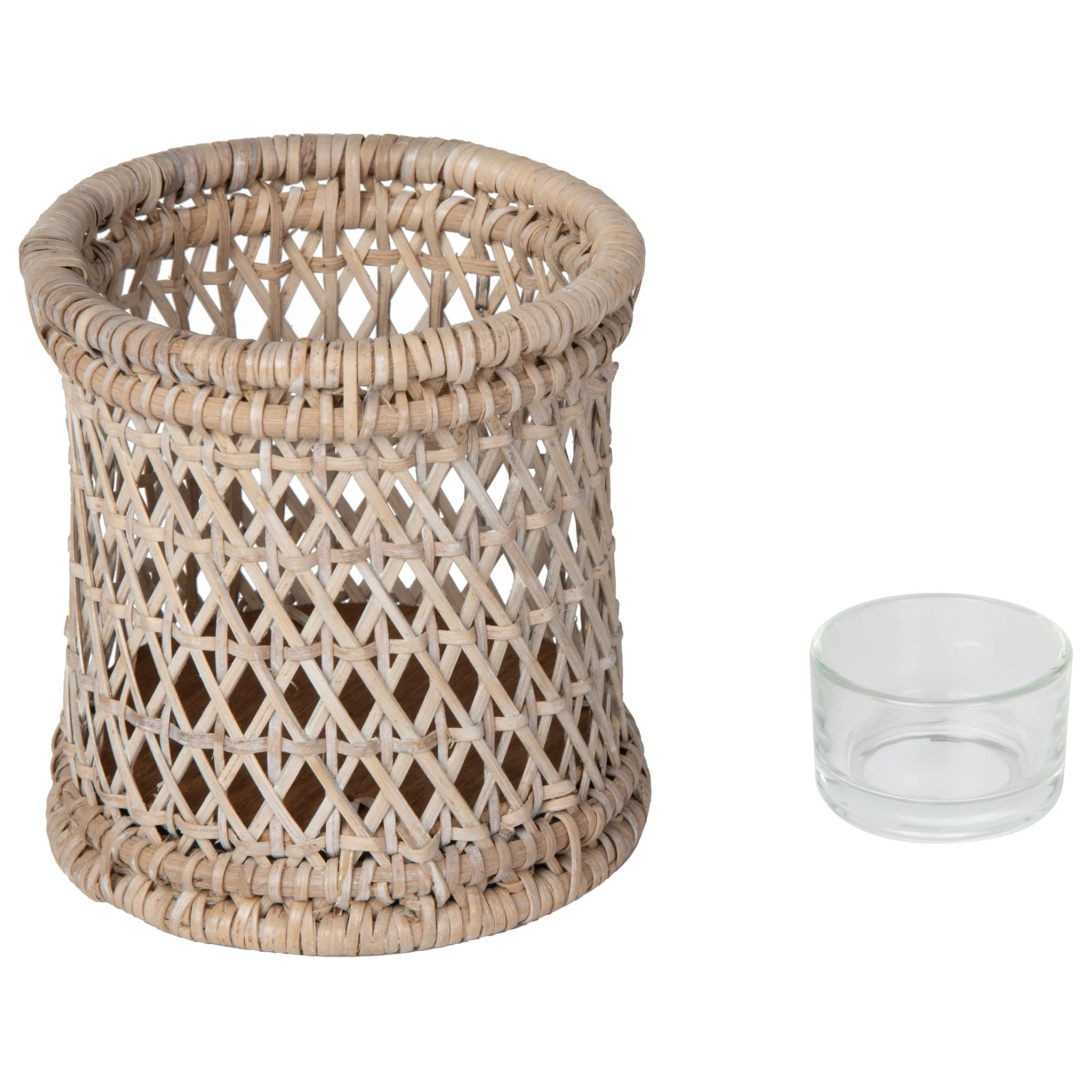 Cabo Rattan Hurricane Candle Holders, White-Wash