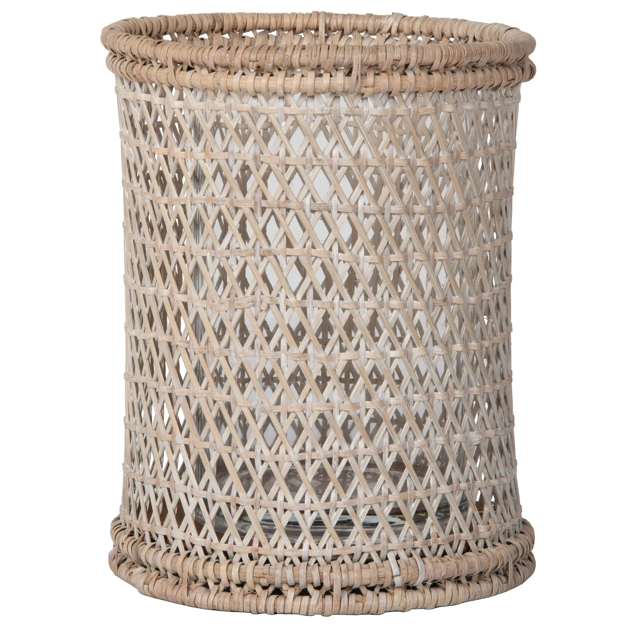 Cabo Rattan Hurricane Candle Holders, White-Wash