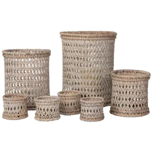 Cabo Rattan Hurricane Candle Holders, White-Wash