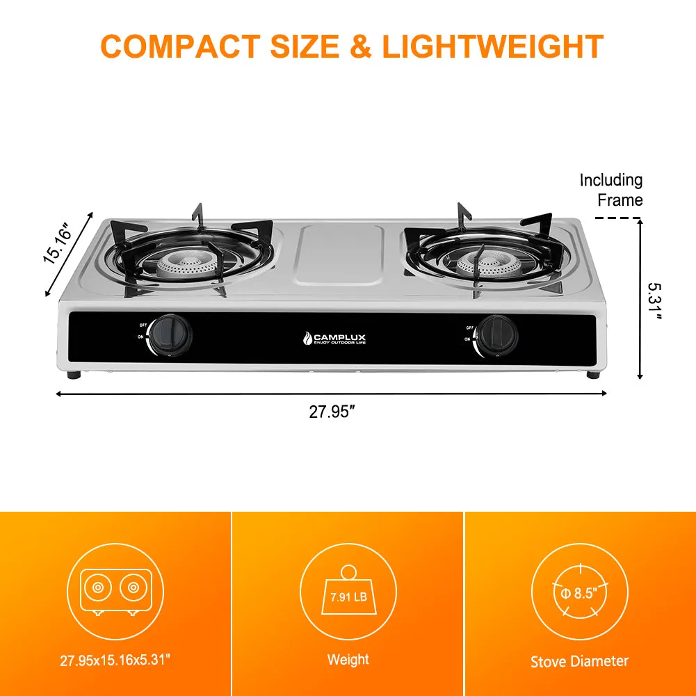 Camplux Propane Stove w/ 2 Burners - 19,800 BTU