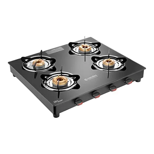 Candes Magma Glass Gas stove 4 burner | 6 mm Toughened Glass | Aluminum Burner | LPG Compatible | Anti-skid legs | Scratch Resistant | Doorstep Service | ISI Certified | 1 Year Warranty