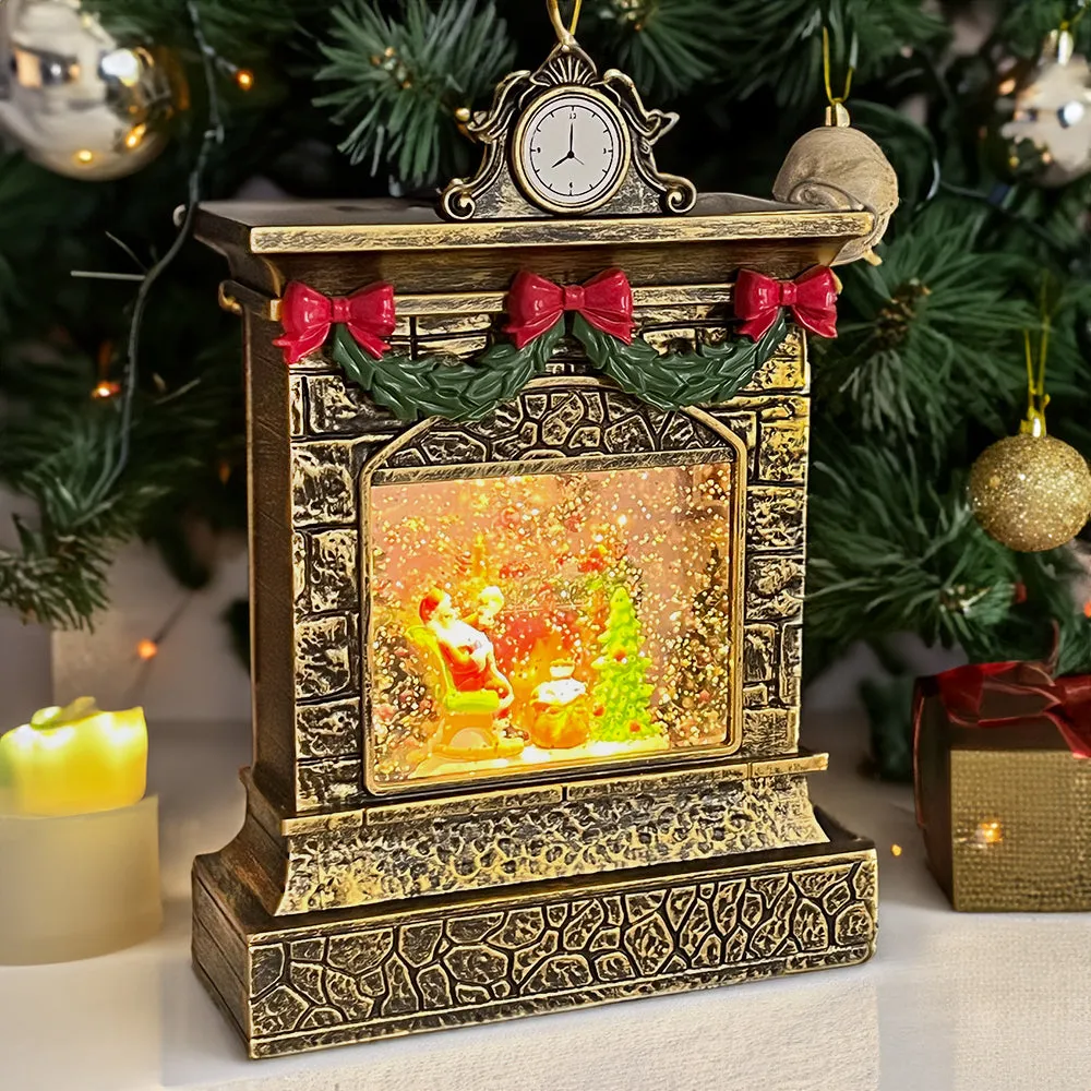 Christmas Fireplace Hurricane Water Lantern With Swirling Confetti LED Light