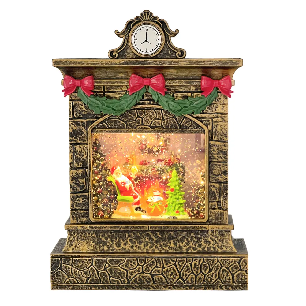 Christmas Fireplace Hurricane Water Lantern With Swirling Confetti LED Light