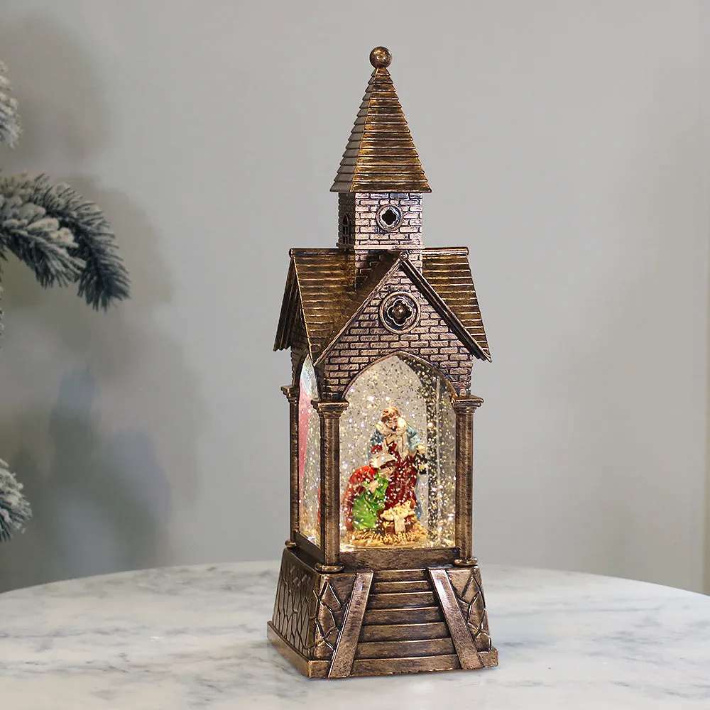 Christmas Musical Water Lantern Church w/ Nativity Scene Swirling Confetti LED Light