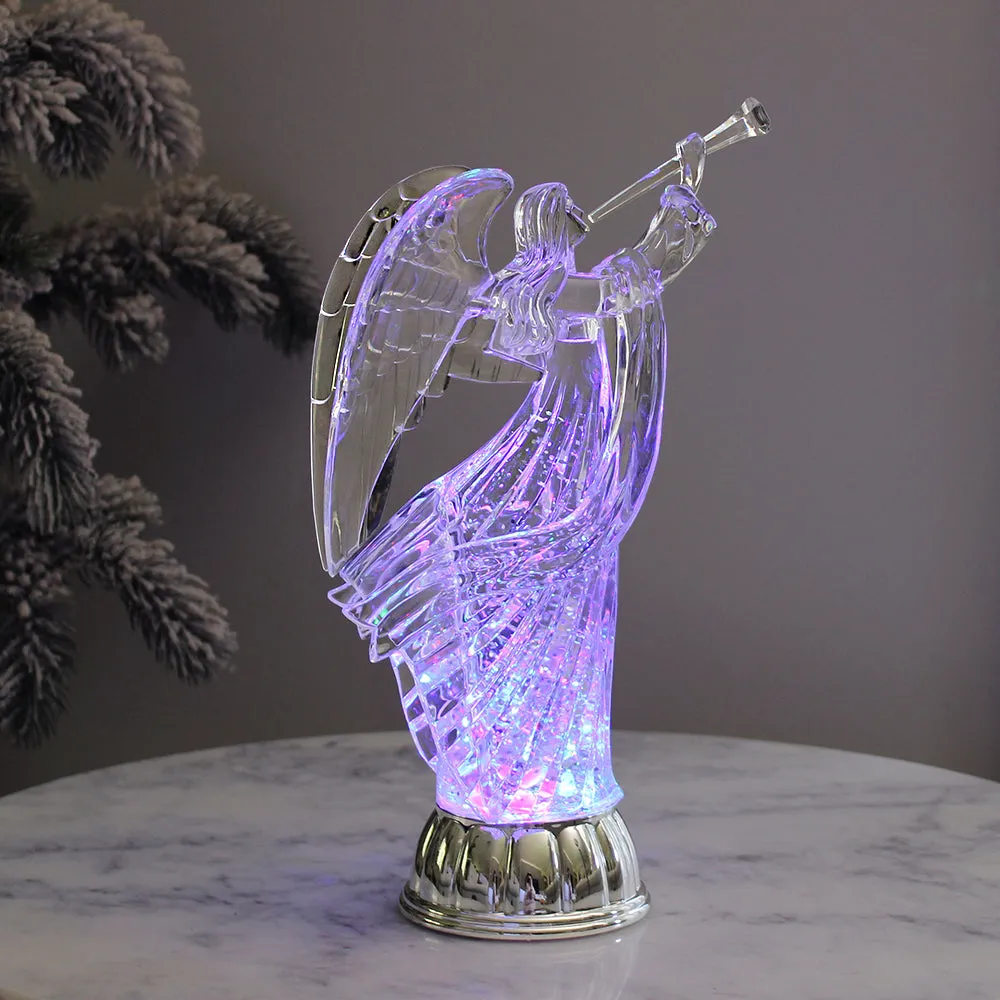 Christmas Water Lantern Sculpted Angel Swirling Confetti LED Light