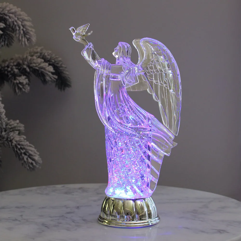 Christmas Water Lantern Sculpted Angel Swirling Confetti LED Light