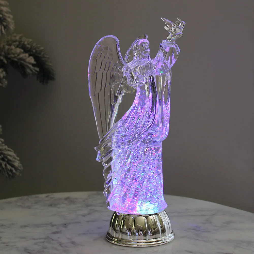 Christmas Water Lantern Sculpted Angel Swirling Confetti LED Light