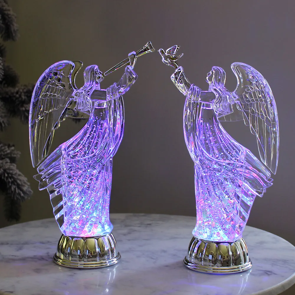 Christmas Water Lantern Sculpted Angel Swirling Confetti LED Light