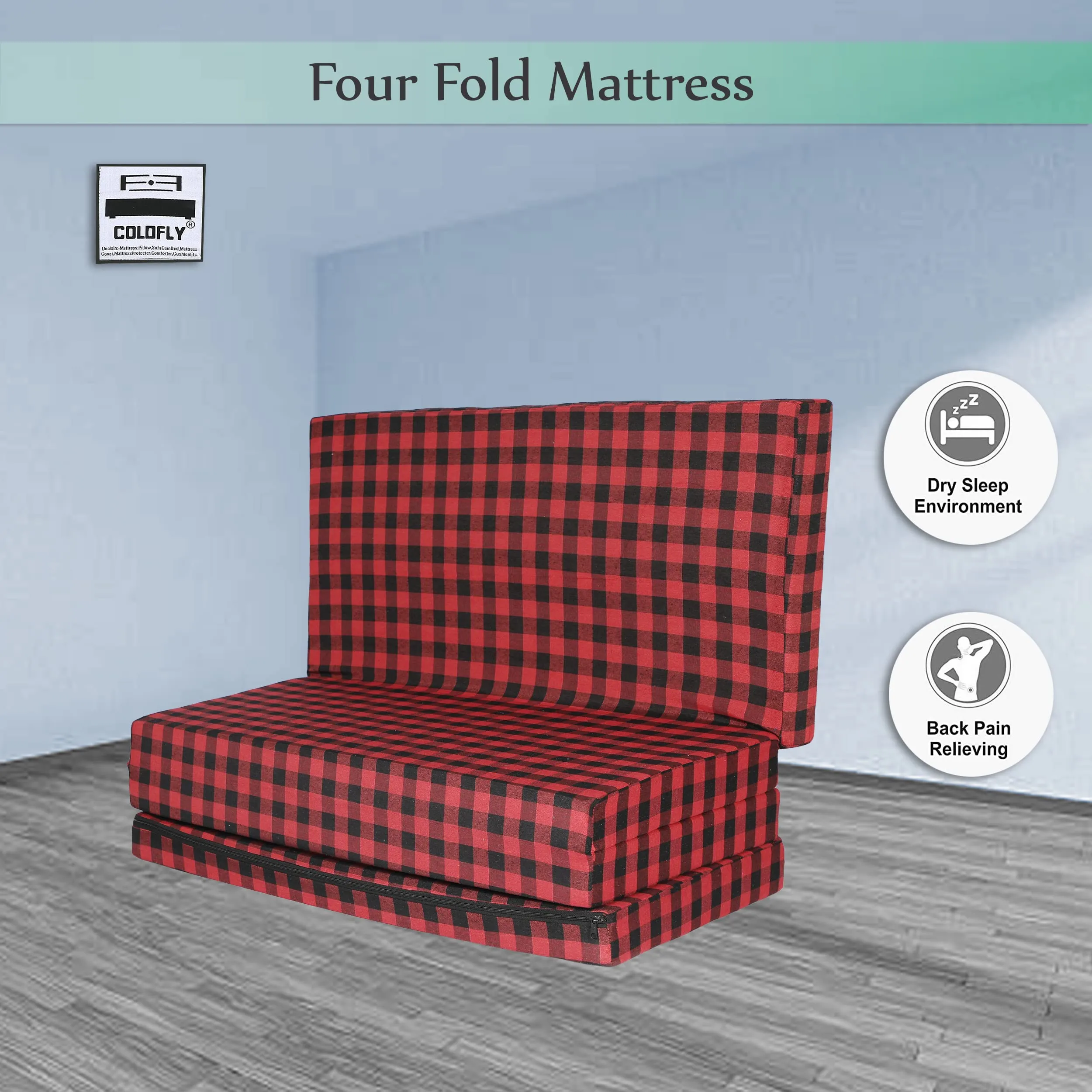 COLOFLY 2 Inch Dual Comfort Reversible Foldable UHD Foam Single Bed Mattress (4 Fold, Red & Black)