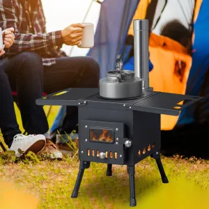 cozy HighSound Camping Wood Stove, Outdoor Portable Tent Wood Burning Stove with Stainless Chimney Pipes, Tent Stove Jack & Gloves for Outdoor Camping Cooking and Heating 1-2 People Use(Black)