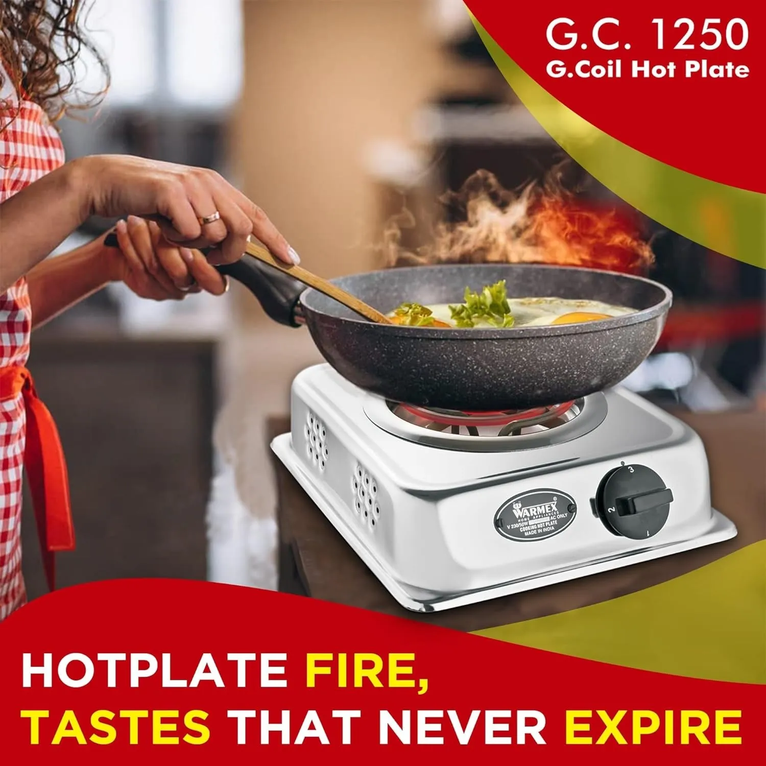 Electric Hot Plate G.C. 1250 With Adjustable Temperature / Portable Electric Single Burner Cooktop By Warmex