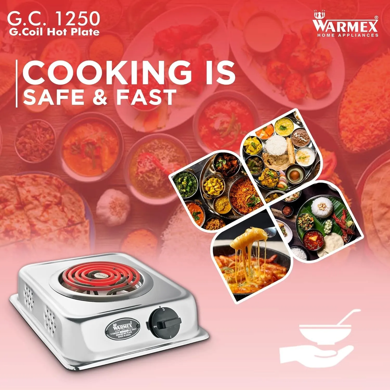 Electric Hot Plate G.C. 1250 With Adjustable Temperature / Portable Electric Single Burner Cooktop By Warmex