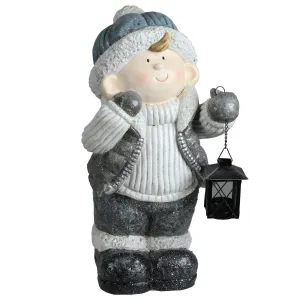 essential Little Boy Holding a Tea Light Lantern Christmas Figure - 18.5" - White and Gray