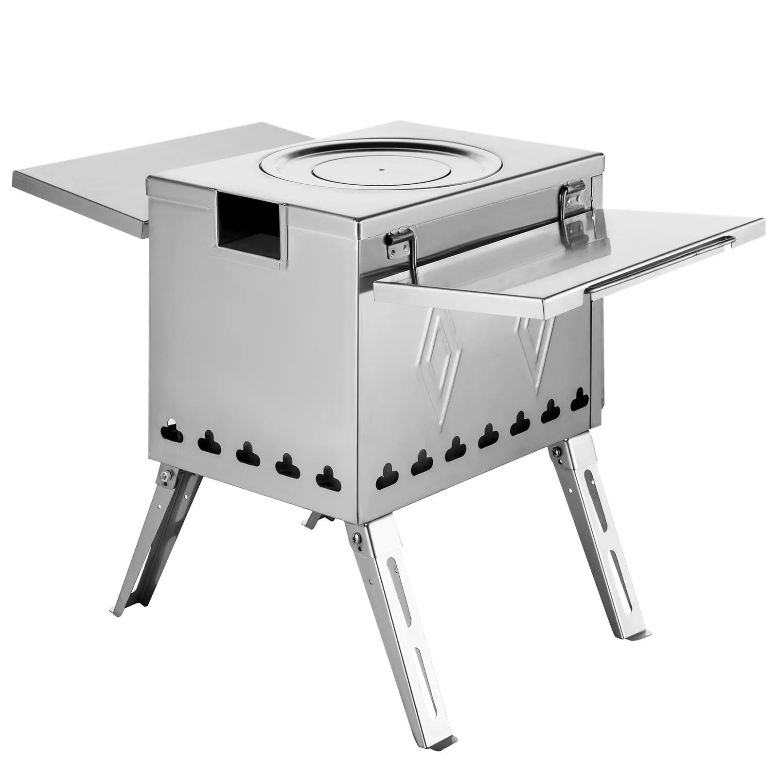 essential Tent Wood Stove 17.5x14.7x10.6 inch, Camping Wood Stove 304 Stainless Steel with Folding Pipe, Portable Wood Stove 95.7 inch Total Height for Camping, Tent Heating, Hunting, Outdoor Cooking