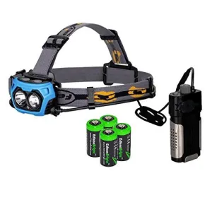 Fenix HP40F 450 Lumen white/blue LED combination fishing Headlamp with Four EdisonBright CR123A Lithium batteries