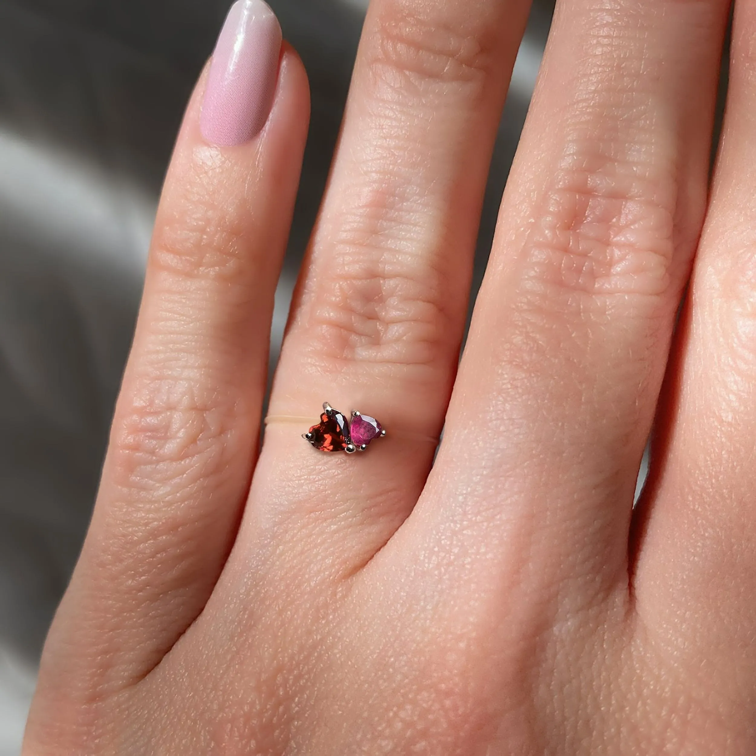 Garnet & Ruby Ring - Floating Hearts