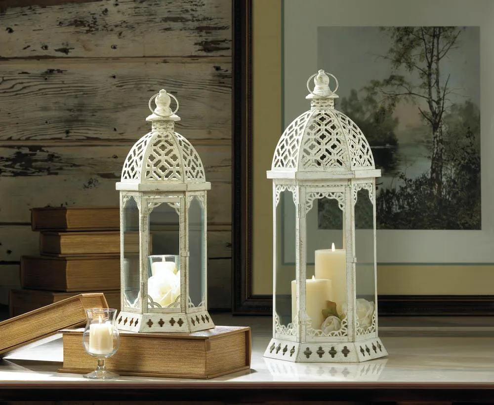 Graceful Distressed White Lantern (S)