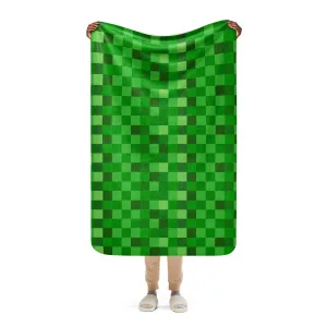 Green Building Blocks Miner Creep Pattern All Over Print Sherpa blanket