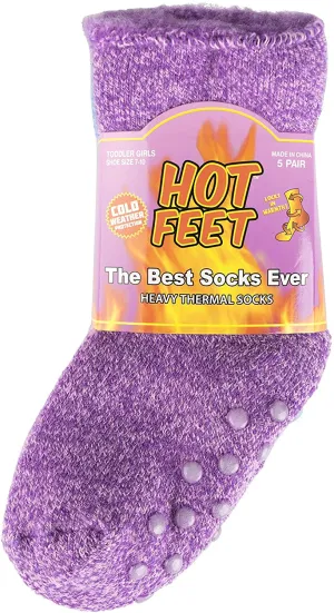 Hot Feet Toddler Girls 5pk Crew Thermal Socks w/Soft Thick Brushing Inside