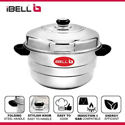 iBELL IP21P3SM High Food Grade Idly Pot Stainless Steel, Idli Pot with Steamer & Mini Idli Plate, 3 Idli Plates / 21 Idlies (Silver)